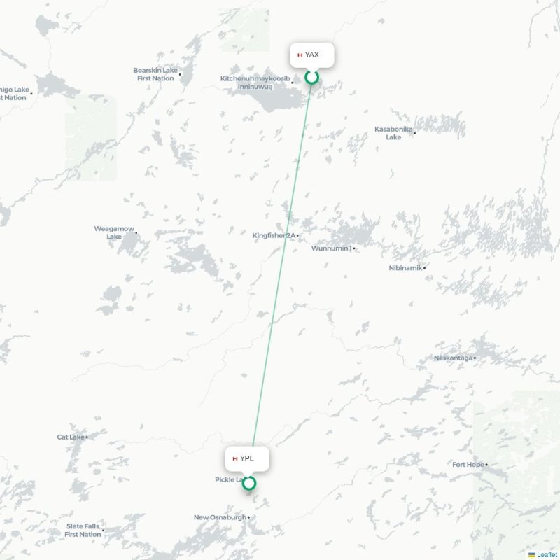 YAX - YPL route map