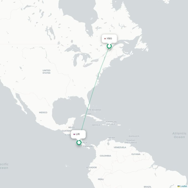 YBG - LIR route map
