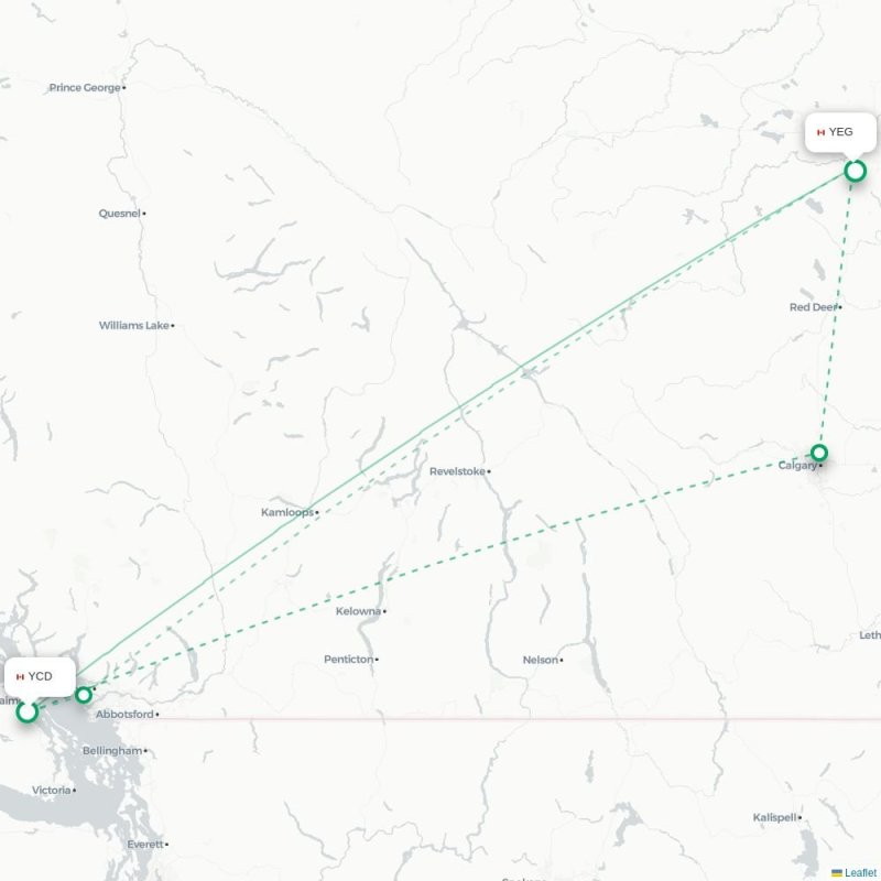 YCD - YEG route map
