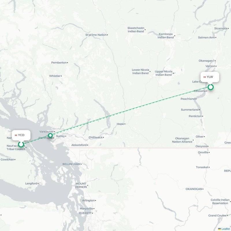 YCD - YLW route map