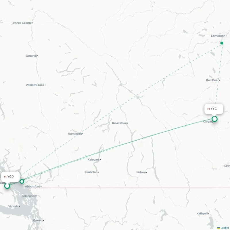YCD - YYC route map