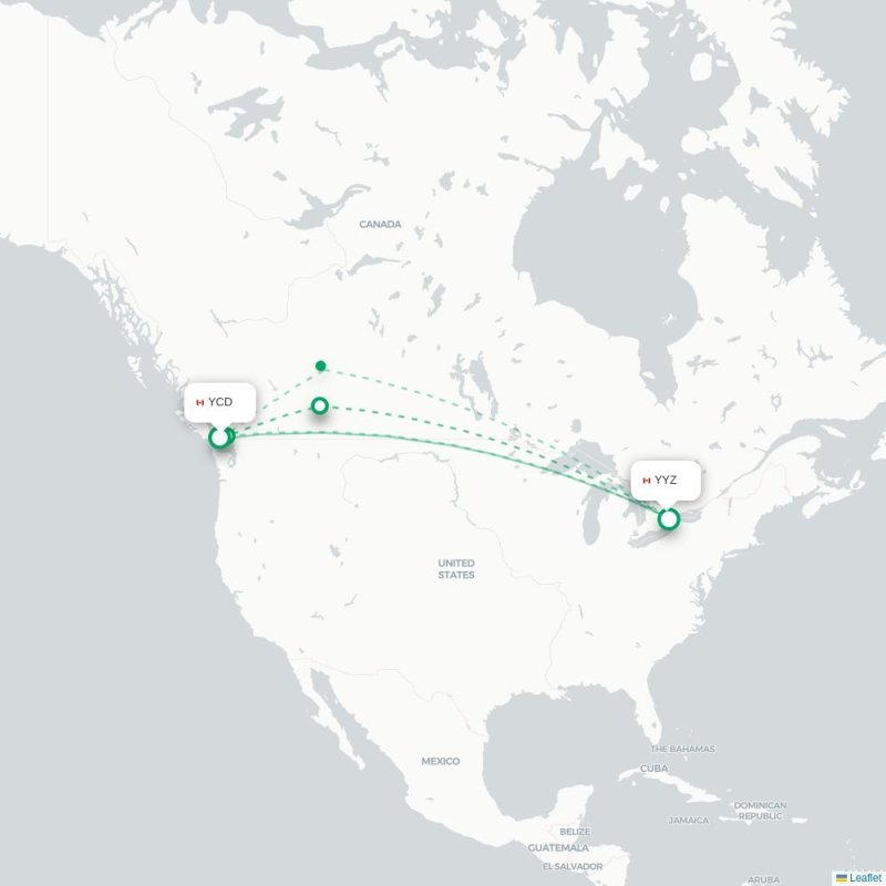 YCD - YYZ route map