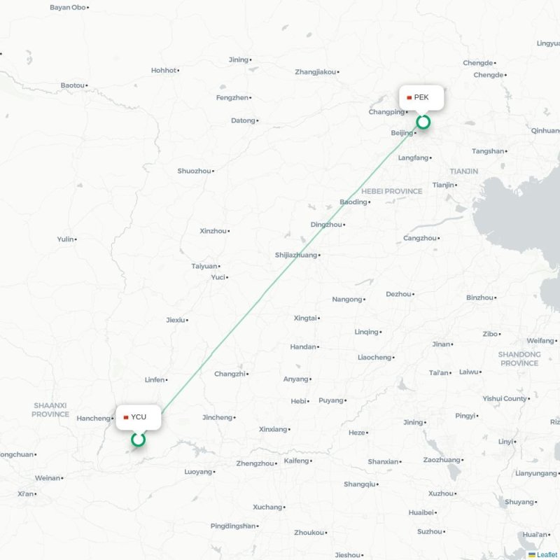 YCU - PEK route map