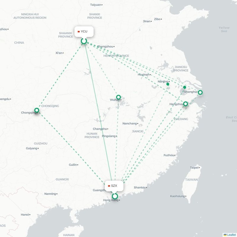 YCU - SZX route map