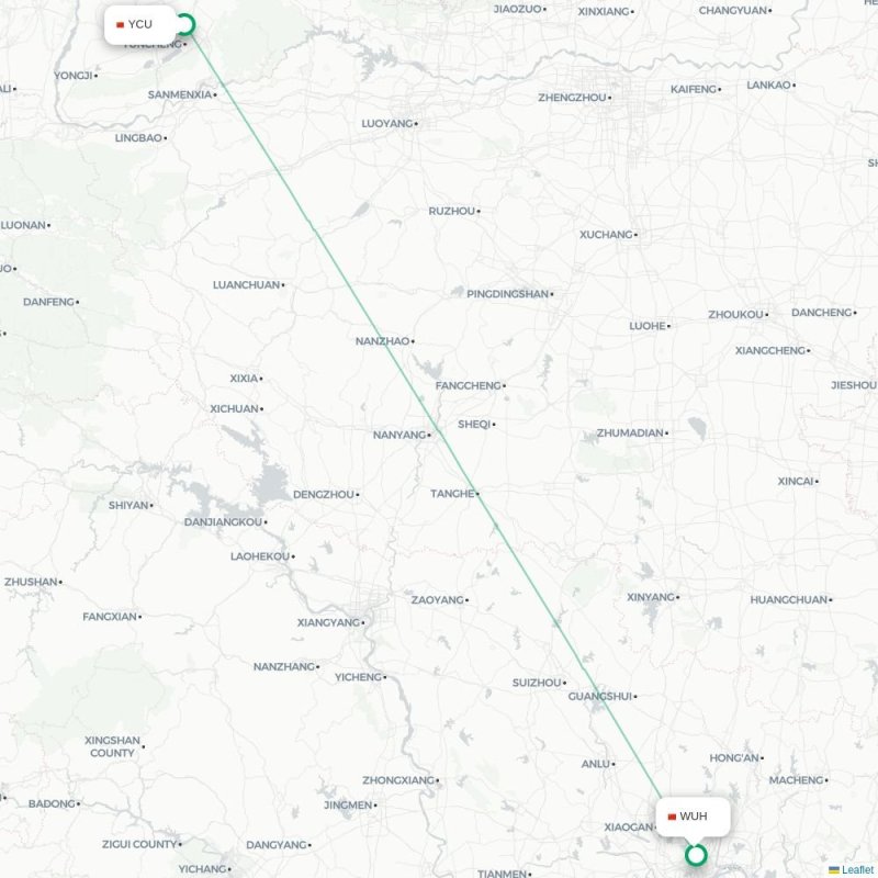 YCU - WUH route map