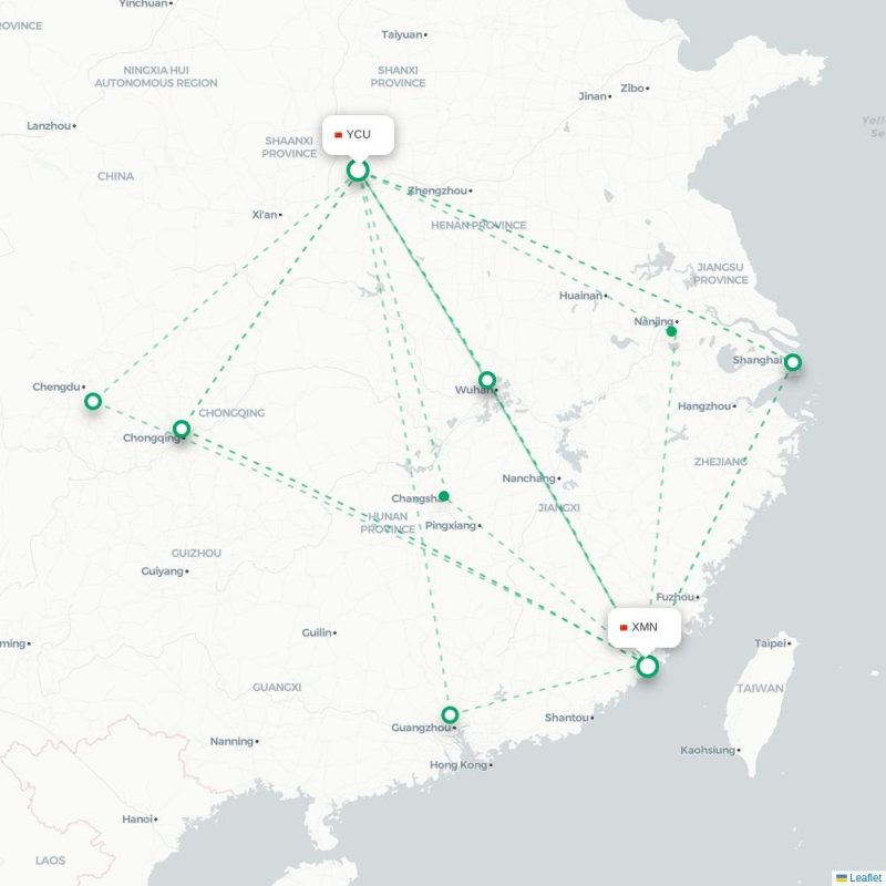 YCU - XMN route map