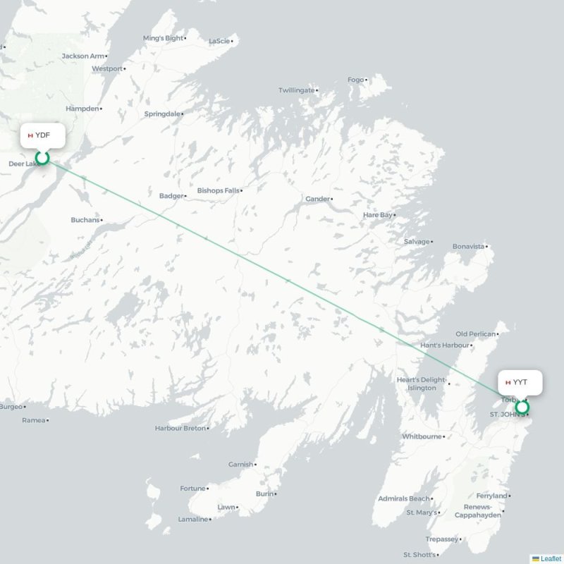 YDF - YYT route map