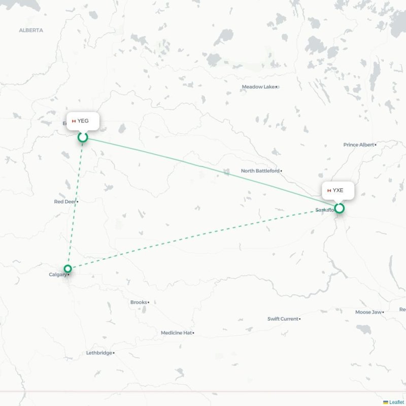 YEG - YXE route map