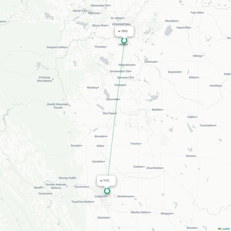 YEG - YYC route map