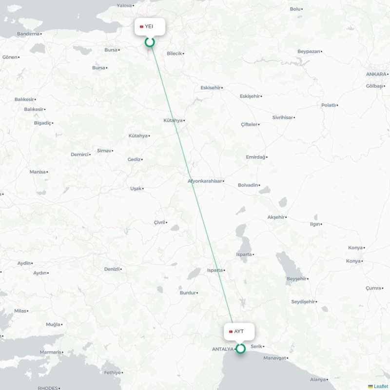 YEI - AYT route map