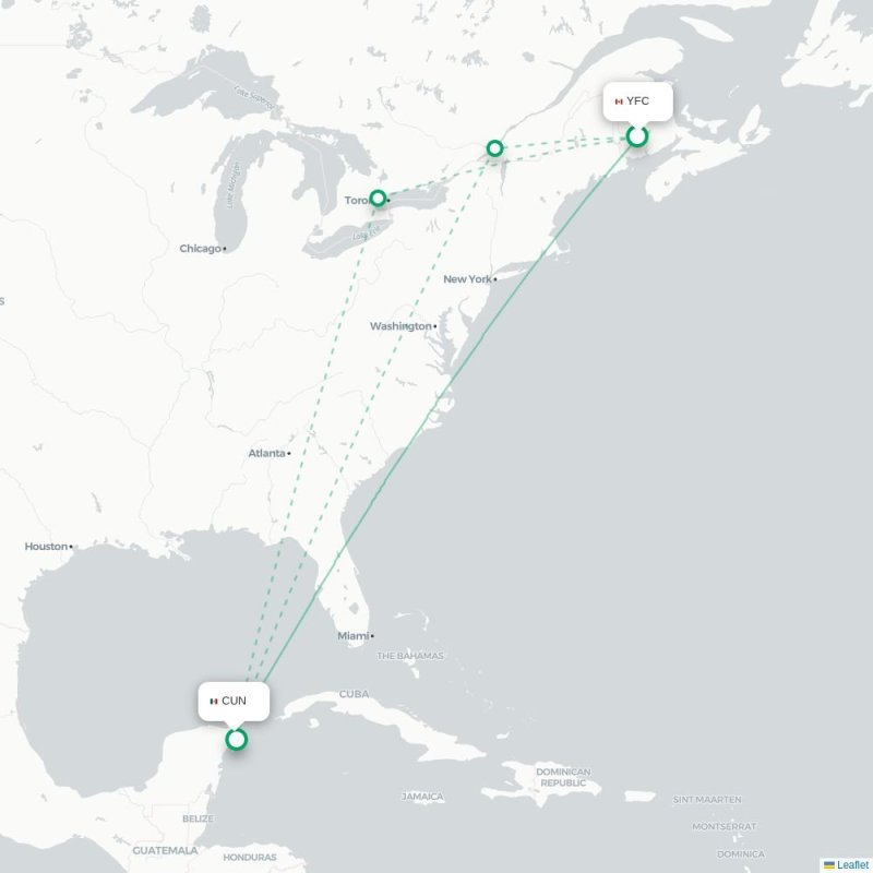 YFC - CUN route map