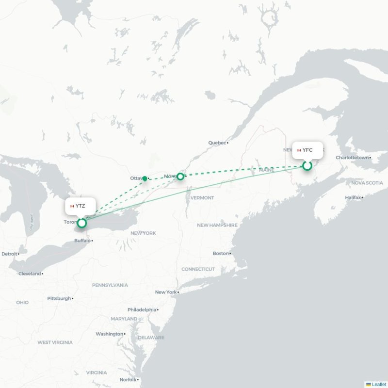 YFC - YTZ route map