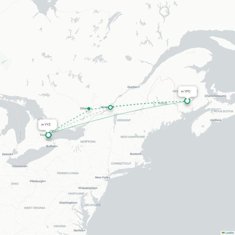 YFC - YYZ route map