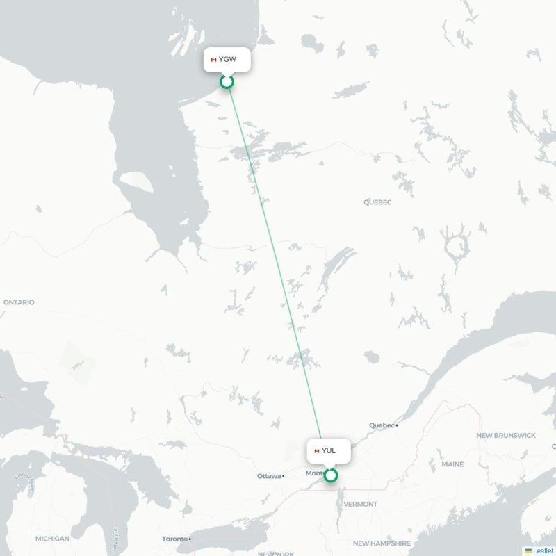 YGW - YUL route map