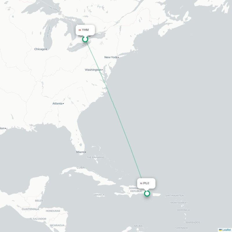 YHM - PUJ route map