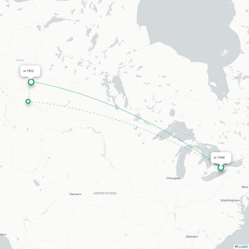 YHM - YEG route map