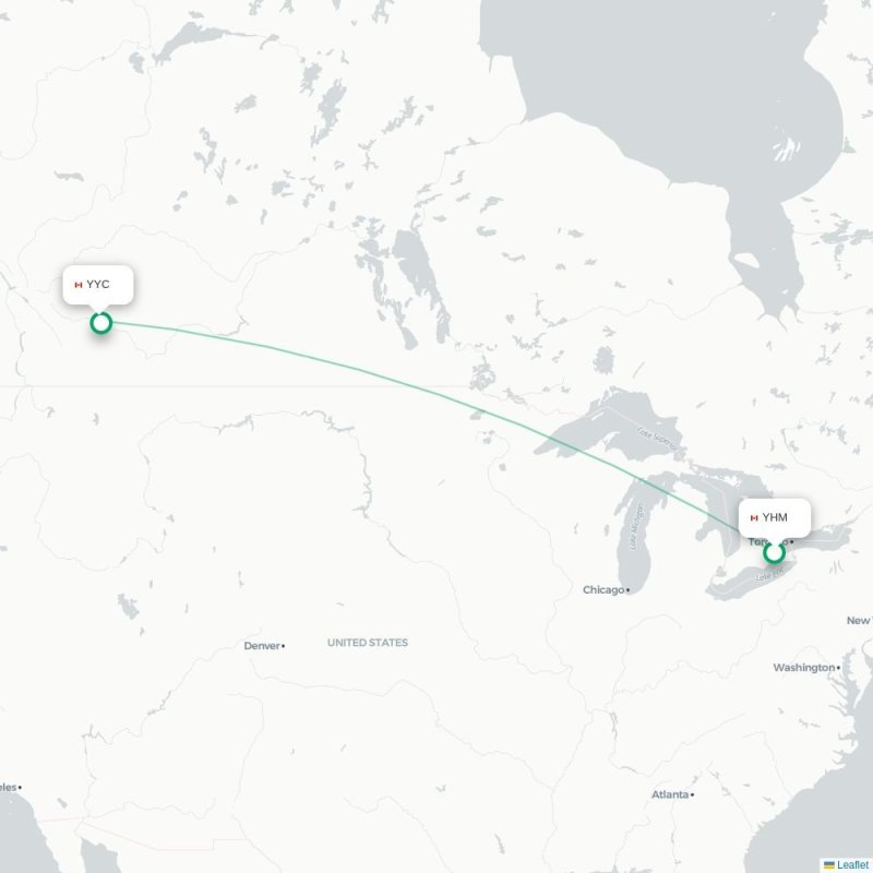 YHM - YYC route map
