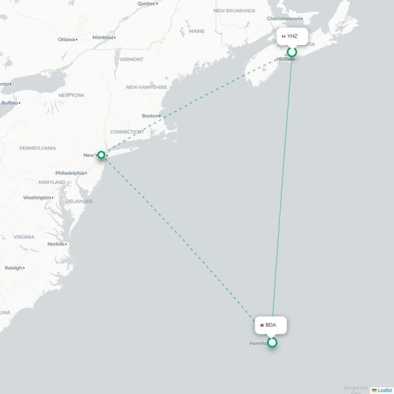 YHZ - BDA route map