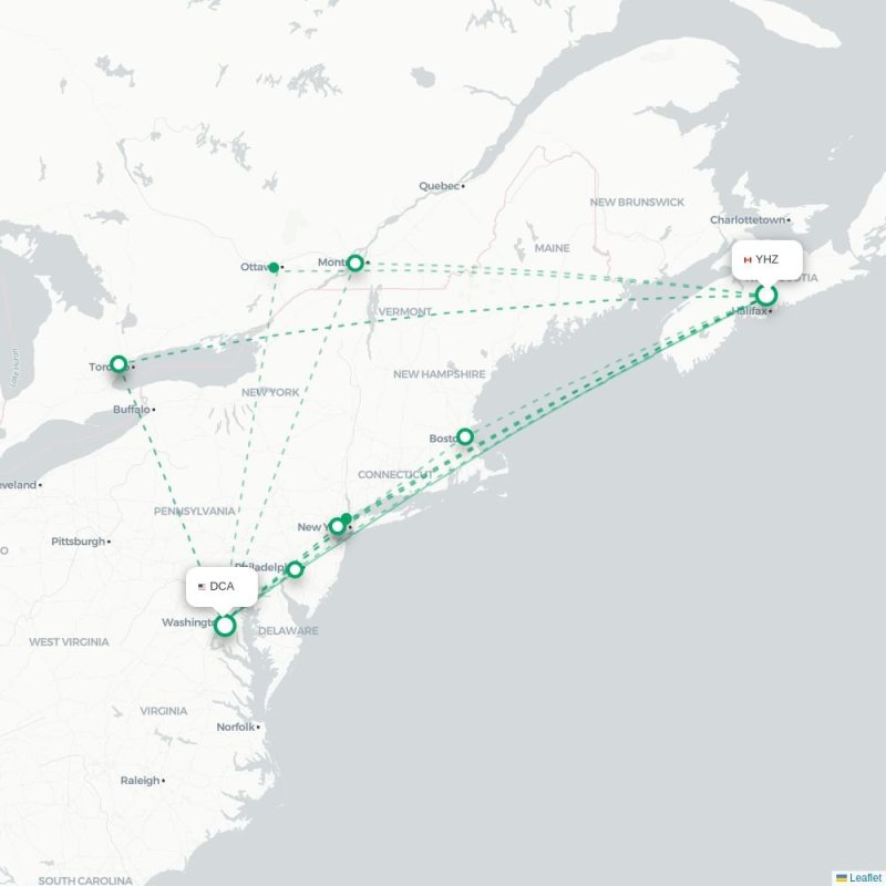 YHZ - DCA route map