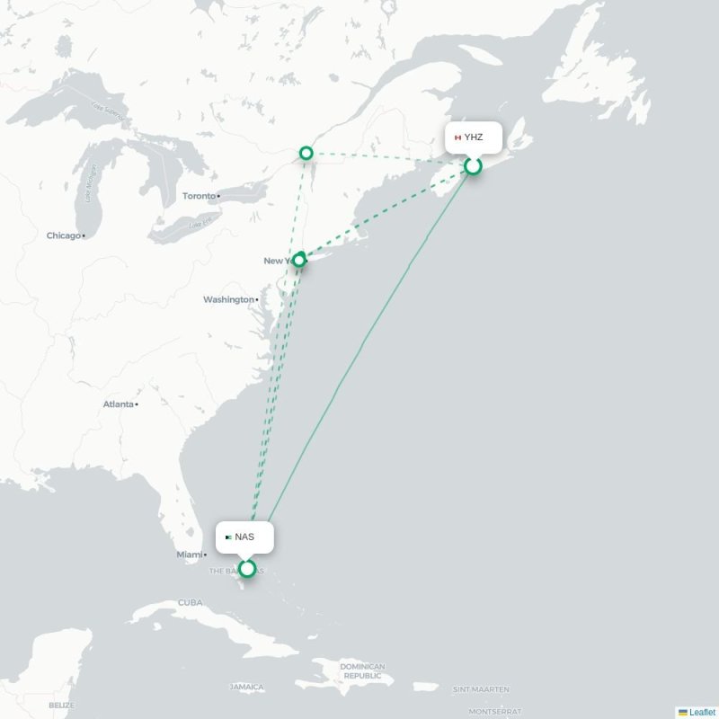 YHZ - NAS route map