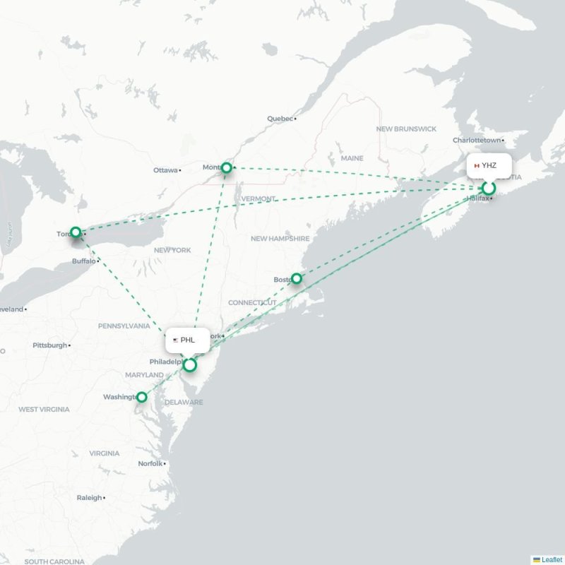 YHZ - PHL route map