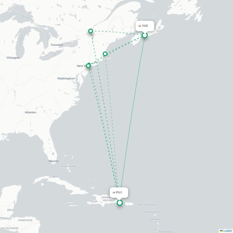YHZ - PUJ route map