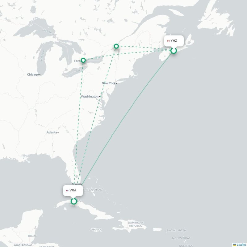 YHZ - VRA route map