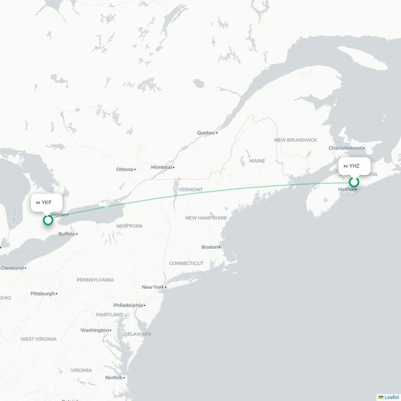 YHZ - YKF route map