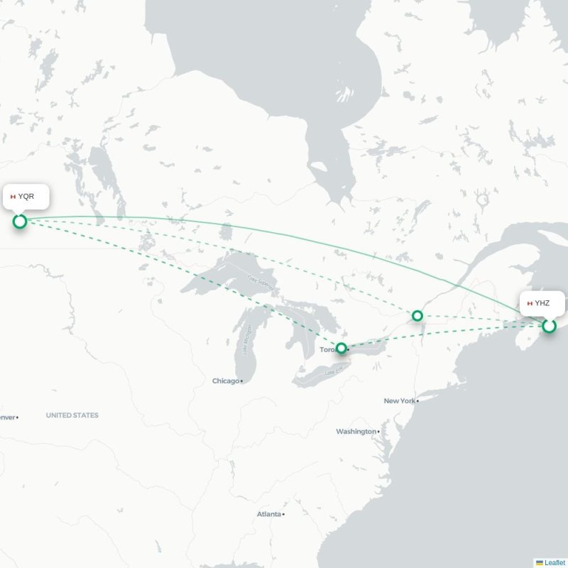 YHZ - YQR route map