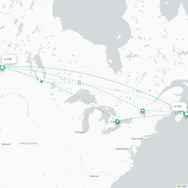 YHZ - YXE route map