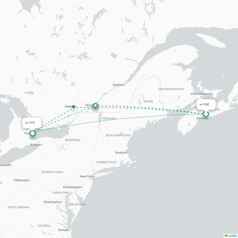YHZ - YYZ route map
