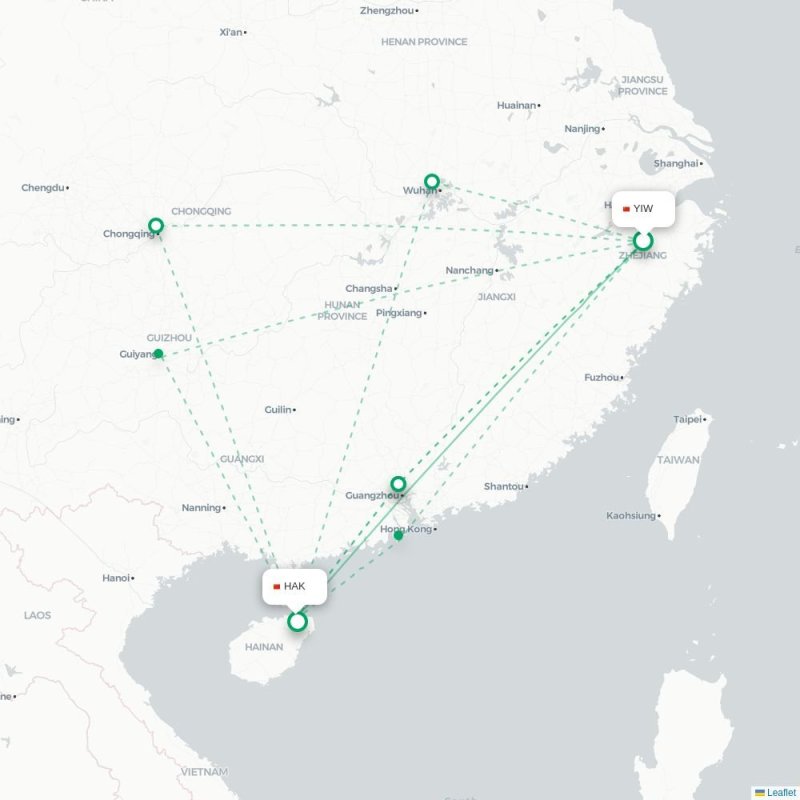 YIW - HAK route map
