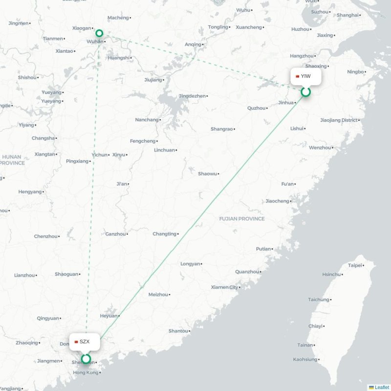 YIW - SZX route map