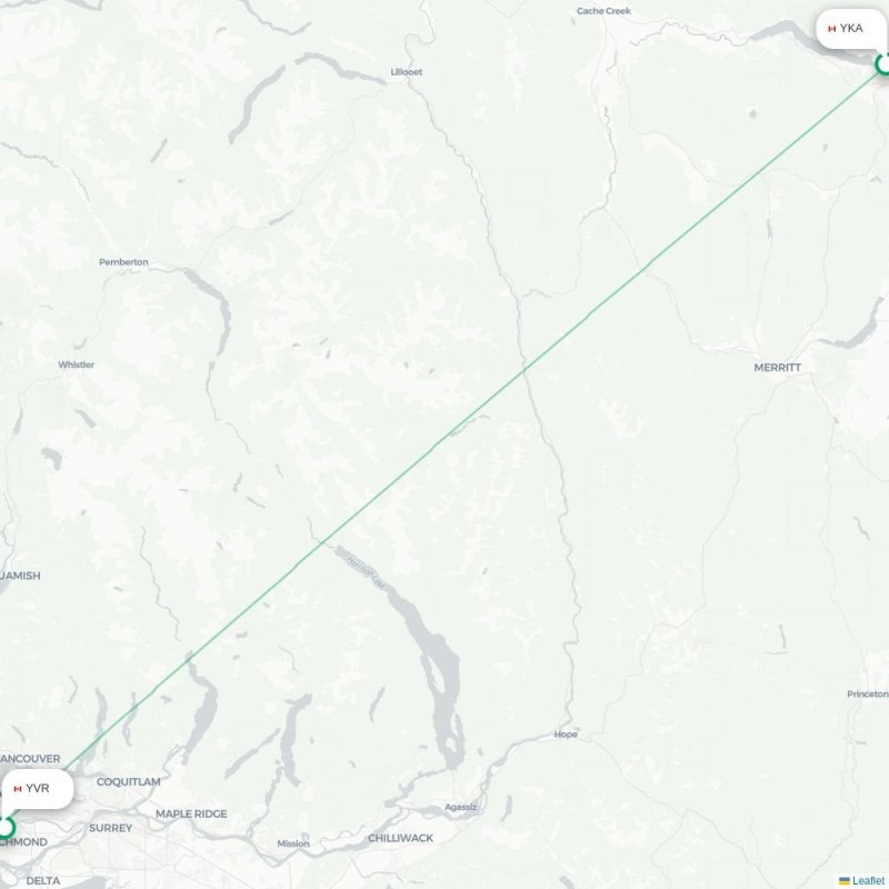 YKA - YVR route map