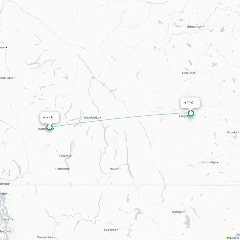 YKA - YYC route map