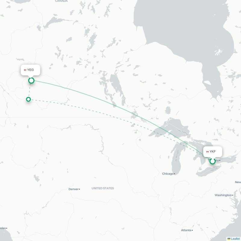 YKF - YEG route map