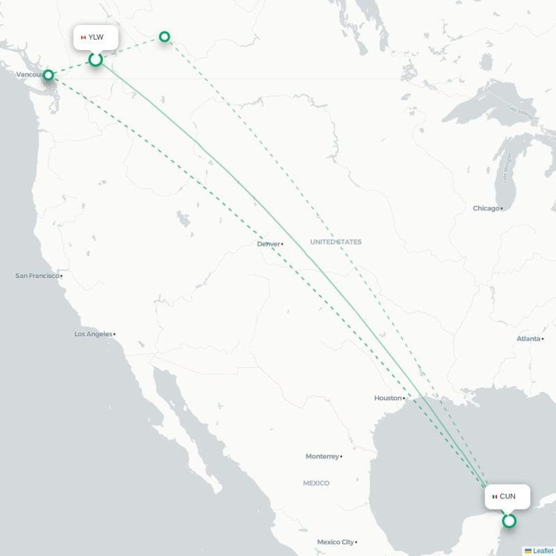 YLW - CUN route map
