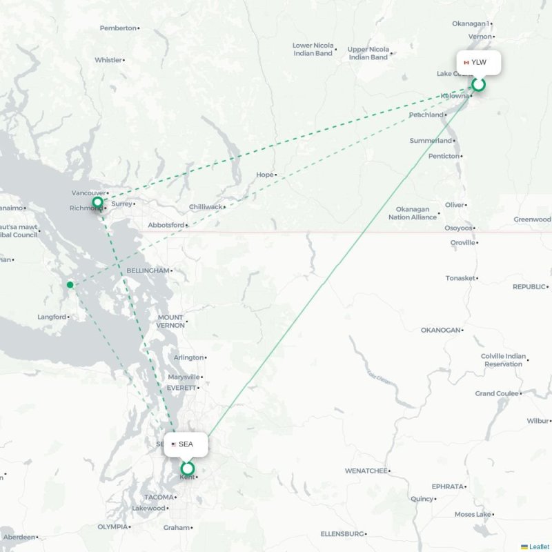 YLW - SEA route map
