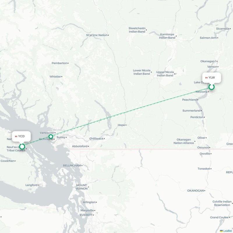 YLW - YCD route map