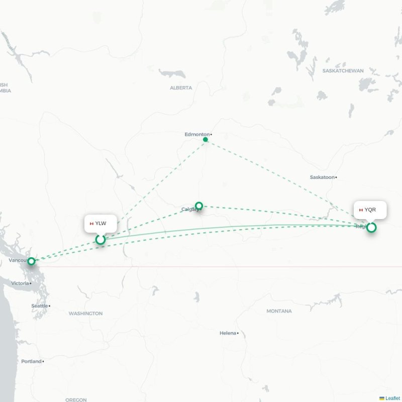 YLW - YQR route map