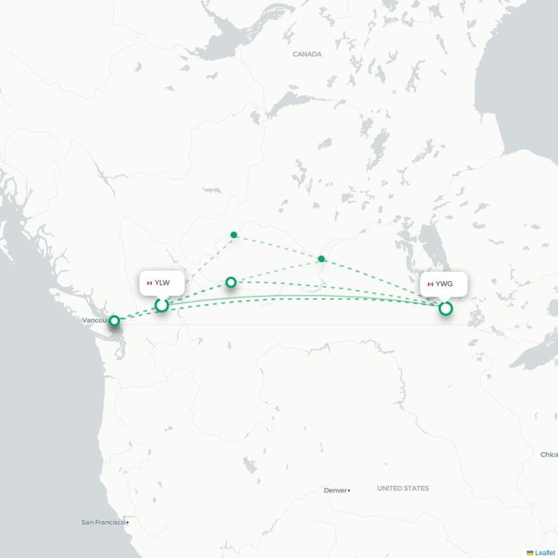 YLW - YWG route map