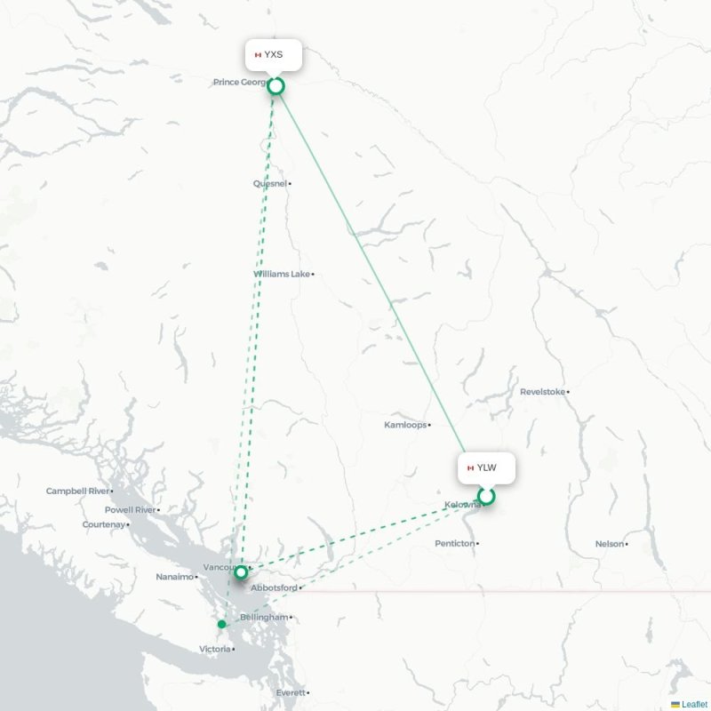 YLW - YXS route map