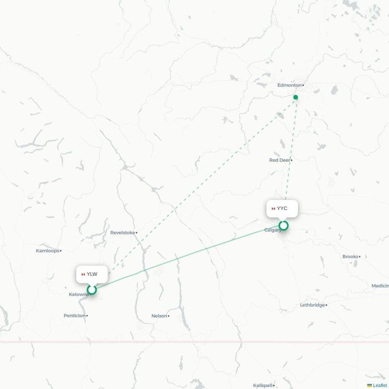 YLW - YYC route map