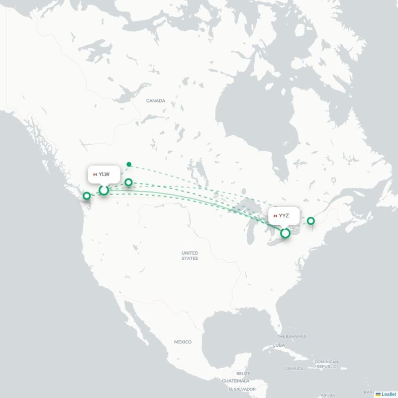 YLW - YYZ route map