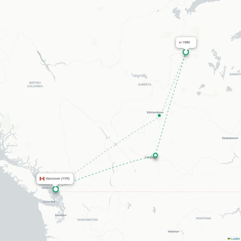 YMM - YVR route map