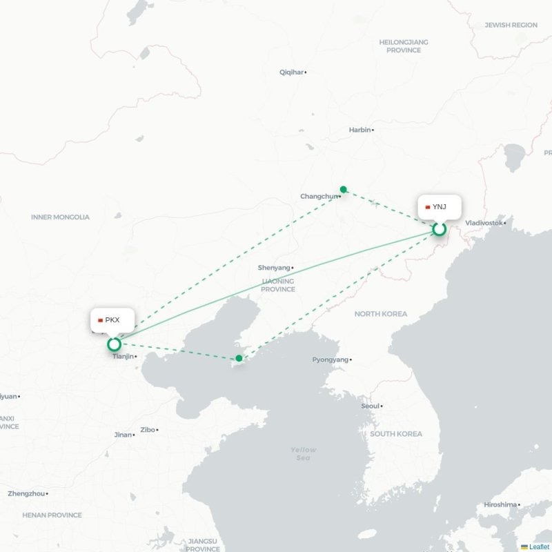 YNJ - PKX route map
