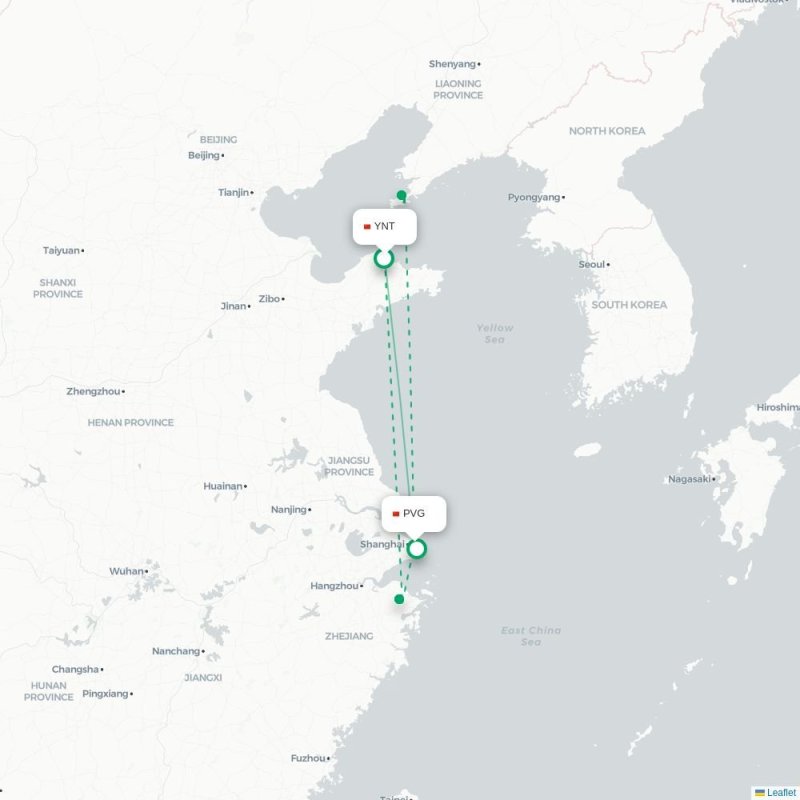 YNT - PVG route map