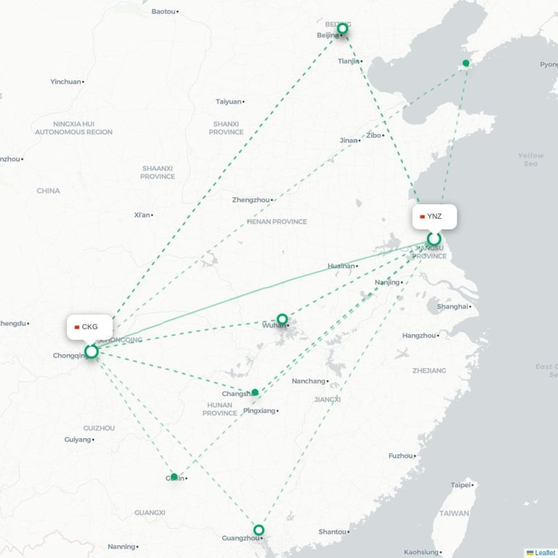 YNZ - CKG route map