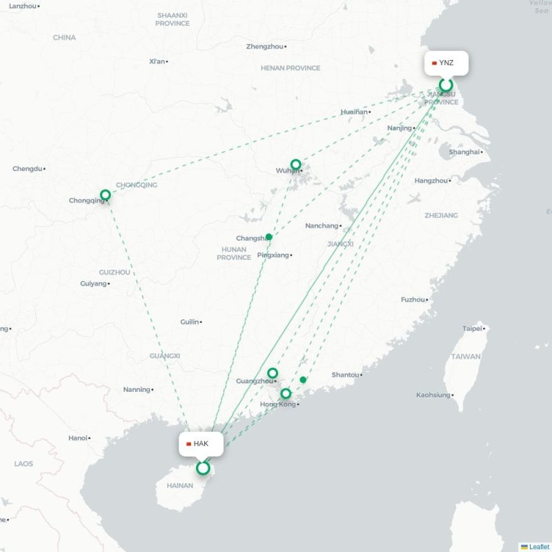 YNZ - HAK route map