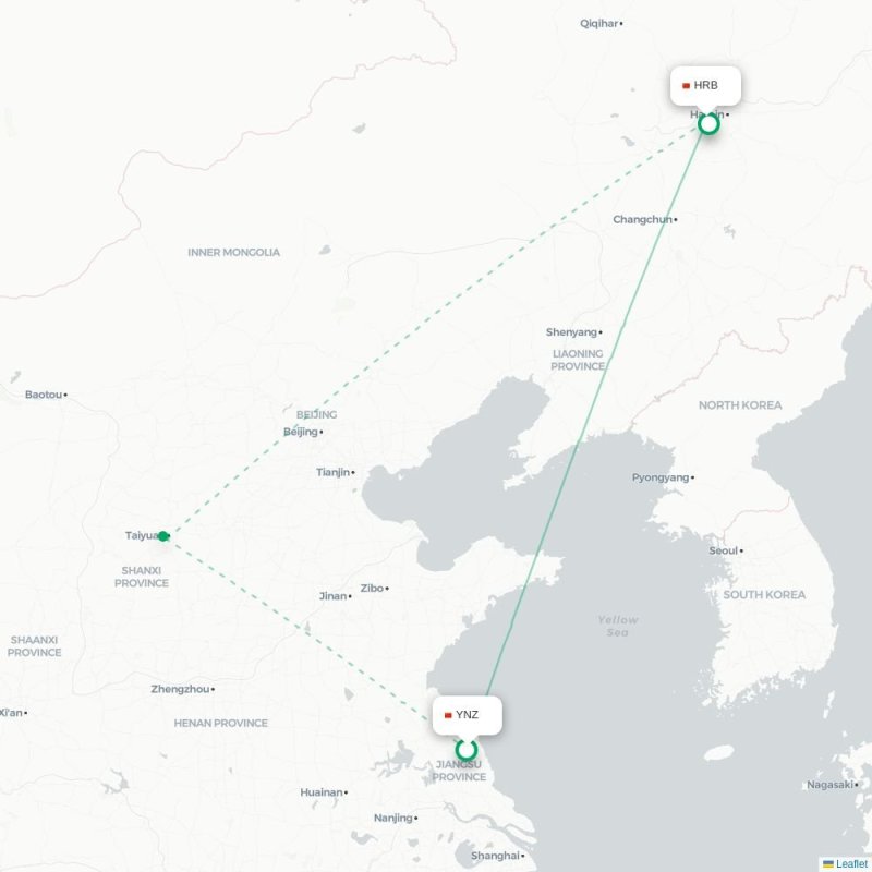 YNZ - HRB route map